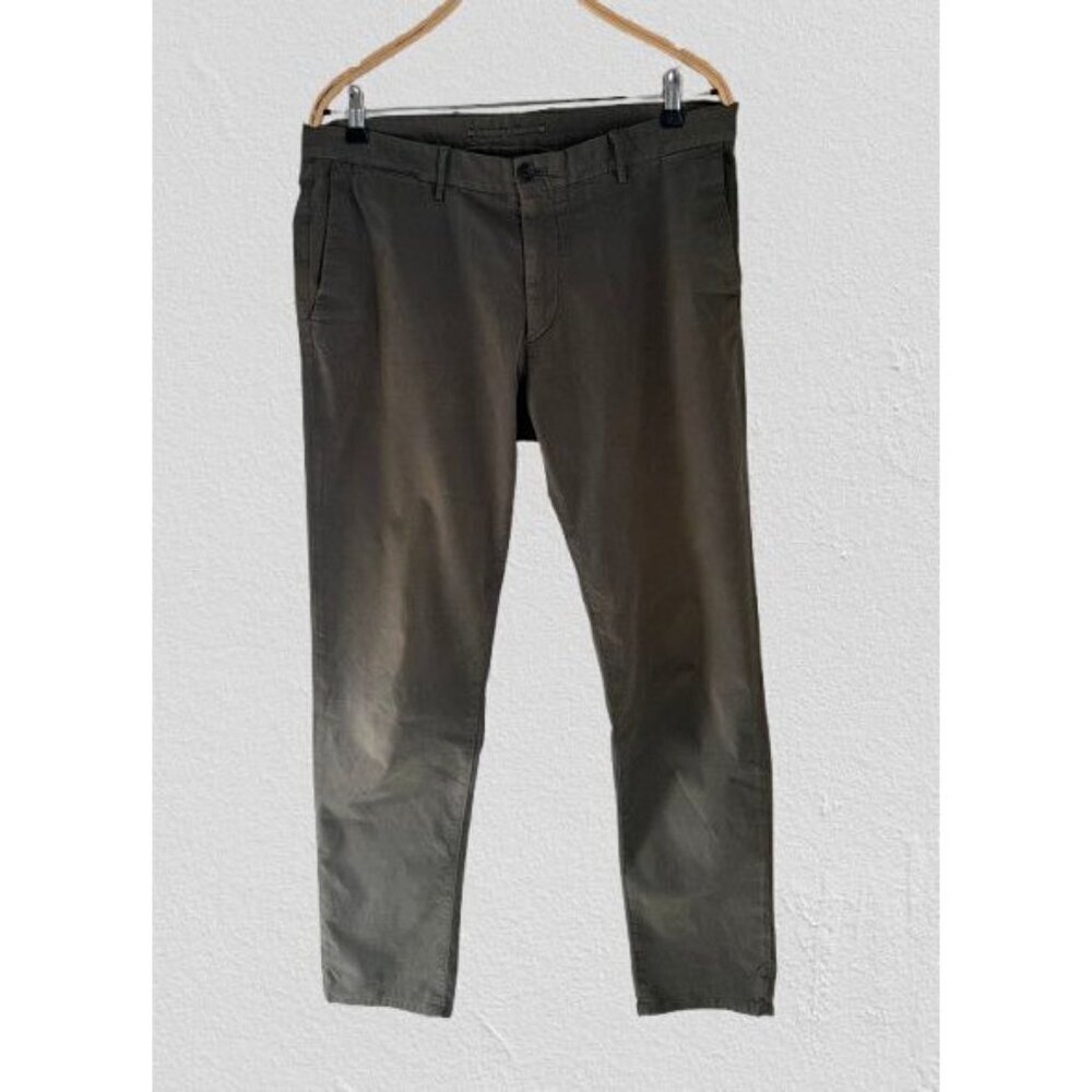 Massimo Dutti Mens Slim Fit Chino Pants Size 34 EUR 44 Cotton Blend Khaki Green